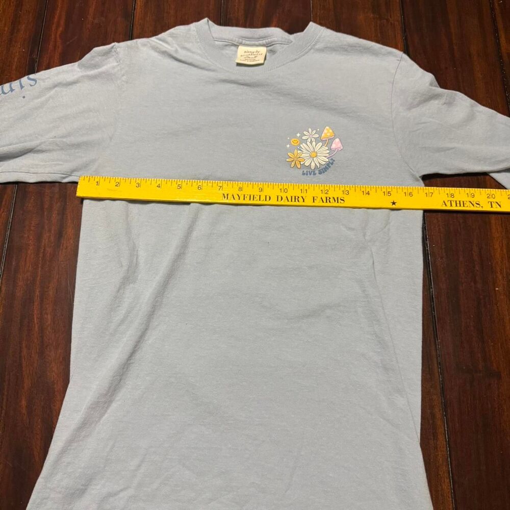 Simply Southern Long Sleeve T-Shirt Blue Floral Mushroom Graphic Size  "S"